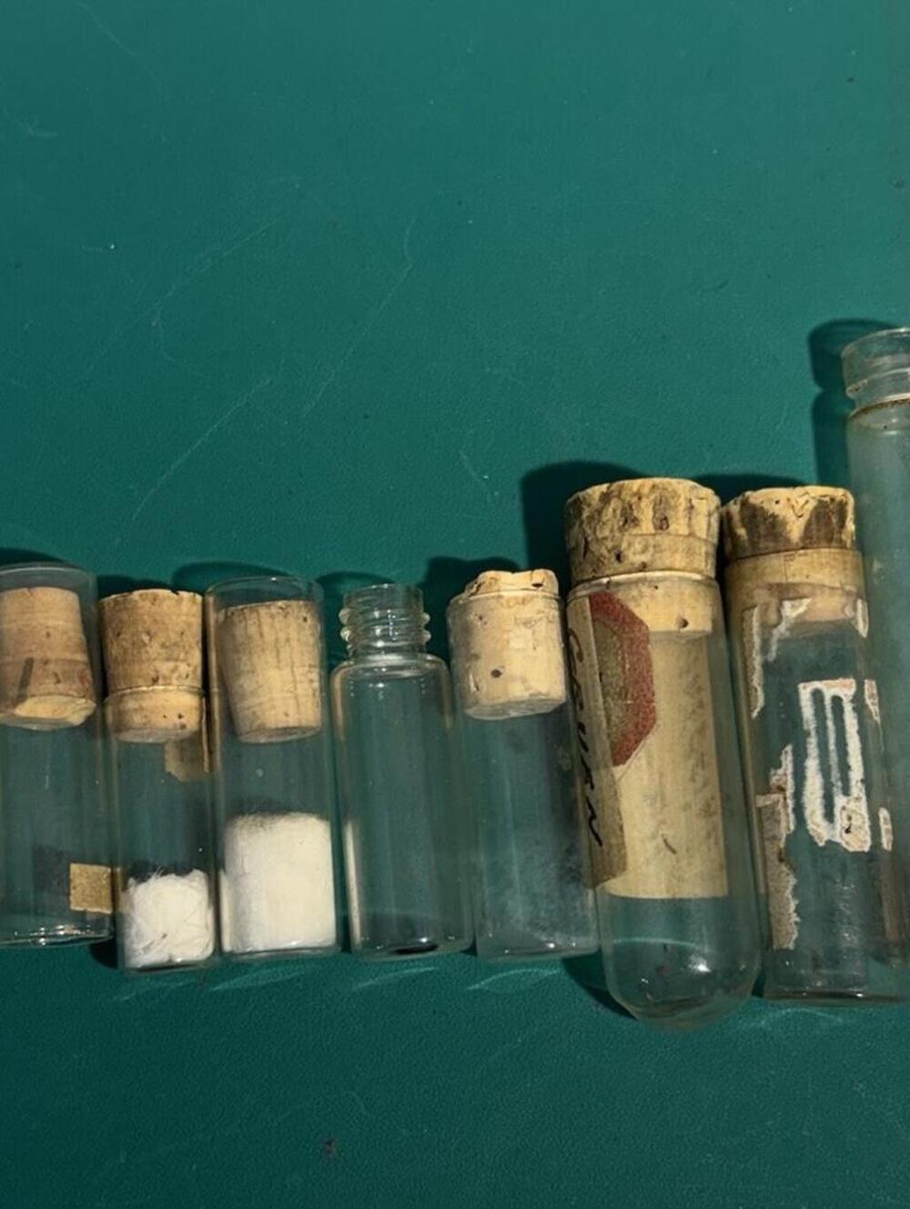 Lot 15 Pocket Watch Jeweler Bottles Vials Cork Glass Parts Vintage